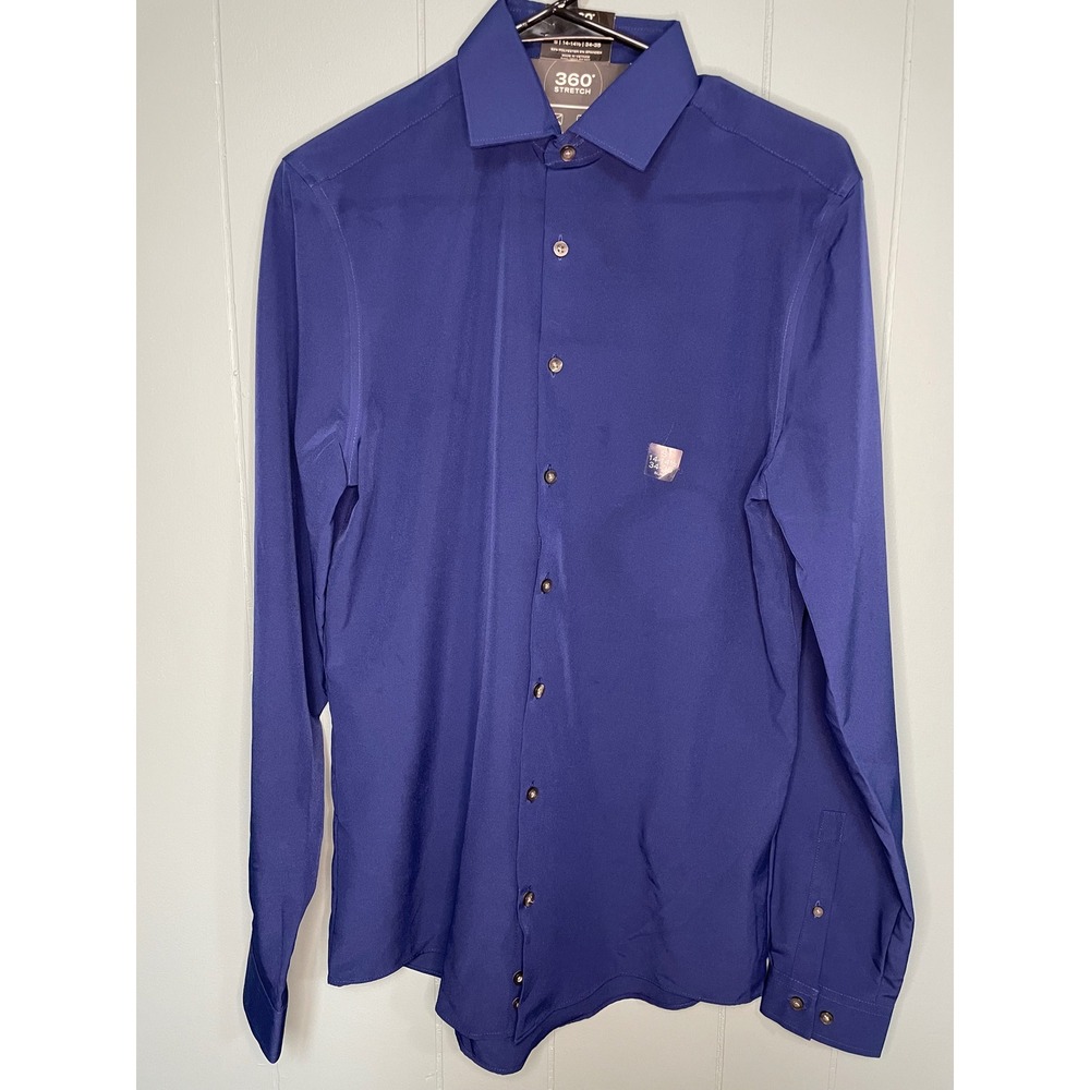 J.Ferrar Dress Shirt Mens S 14-14.5 Blue New 360‎ Stretch Slim Fit Long Sleeve